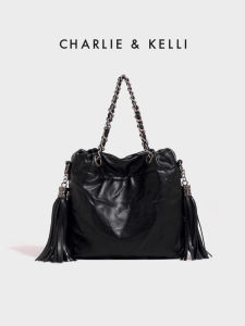 CHARLIE & KELLI | New Tassel Wrinkled Womens Bucket Bag Handheld Crossbody