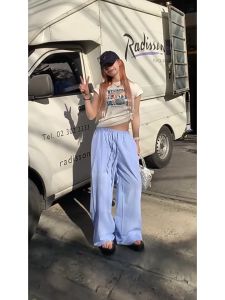 🚚พร้อมส่งจากกทม กางเกงขายาวผู้หญิง กางเกงลำลอง กางเกงขายาวลายริ้ว มีเชือกรูดที่เอว มีหลายไซซ์ไห้เลือกสีสวยอ่อนโยนมาก