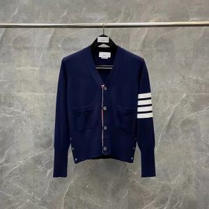 TB Classic Wool Blend Knitted V-Neck Four Button Cashmere Slim Fit Couples Style Base Layer Outerwear Sweater Open Cardigan