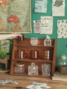 Retro ไม้ถ้วยกล่องเก็บ Home Office ห้องนั่งเล่นชุดชาถ้วยแก้ว Desk Organizer จาก Ceras Men