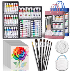 42/48/54pcs Watercolor Paint Set with Bag12/18/24 ColorsBrushesPaperPaletteBrush Washer for School for Painting(5ml/0.17oz)