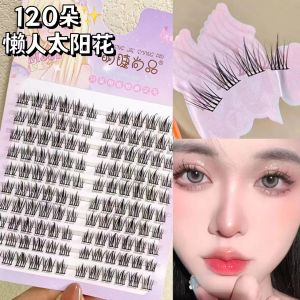 Natural Sunflower False Eyelashes Womens Style Single Cluster Adhesive Easy to Use Dense Plastic Black Stem Artificial Fiber