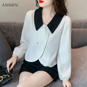 2022 ฤดูใบไม้ร่วงใหม่ ทุกการแข่งขัน โคมไฟสีปิดกั้นตูฯตุ๊กตา คอปกเสื้อแขนยาวคอป สบายแฟชั่นหรูหรา สำนักงานแขนยาวชีฟอง เสื้อบอททอมด้านบน