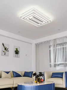 Voice control Bladeless Ceiling Fan with Light Flush Mount Ceiling Fan with 6-Speed Reversible for Bedroom