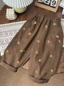 High-Waist Girls Pants Floral Bud Harlan Styles Popular AutumnKids Symmetry Casual Fashionable Trousers Korean Version