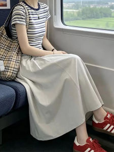 XIANYIJIAO | Chân Váy Midi A-line Khaki Chống Nhăn Nhanh Khô Size Lớn