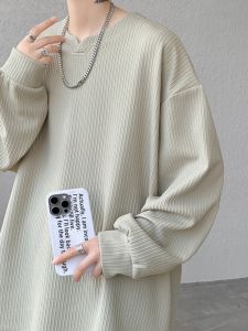 Cleanfit Premium Texture Long Sleeve T-Shirt ผู้ชาย ทรงหลวม คอวี แฟชั่นฤดูร้อน เอวสูง คอกลม เสื้อชั้นใน เสื้อยืด