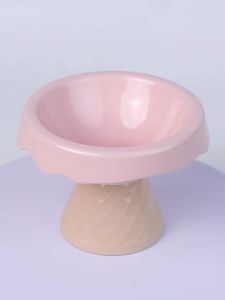 Ceramic Cat Bowl Ice Cream High Oblique Neck Protection Anti-Tip Water Dog Pet Food Feeder Water Feeding Eat Drink