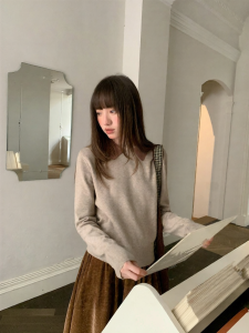 NIHAOKANONG | Áo Sweater Len Cổ Đứng Màu Đối Lập Phong Cách Retro Dáng Rộng Giảm Béo