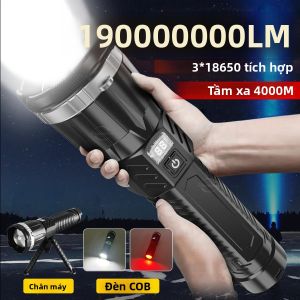Đèn Pin LED Sạc Siêu Mạnh 19000000LM Với 3 Pin 18650 Đèn Pin Cắm Trại Khẩu Độ Lớn Đèn Lồng COB Chống Nước Chống Sốc