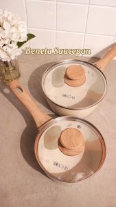 Roschel Beneta White Marble Coating Non-Stick Saucepan 16 & 18 cm + Tutup Kaca Panci Susu Anti Lengket Sauce Pan Panci Wajan Penggorengan Anti Lengket Induksi Putih