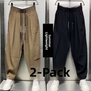 Ice Silk Mens Summer Pants Thin Breathable Straight Leg Casual Loose Fashionable Carrot Pants Low Waist Long Trousers