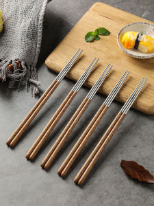 High Quality Stainless Steel Chopsticks Heat Resistant Wooden Handle Chicken Wing Wood Luxury Metal Home Use Chopsticks