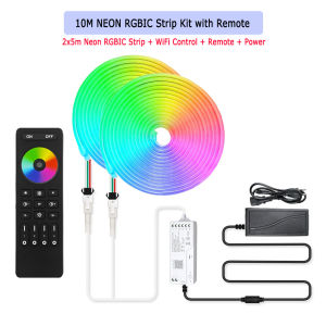 Tuya WiFi Neon RGBIC LED Strip 12V 5m 10m WS2811 Music Sync Dream Color Addressable Party Game Light RF Remote fr Alexa Google