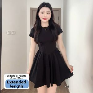 SUHUIQIAN | Black Fishbone Waisted Short Skirt