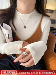 Fleece Lined Brushed Long Sleeve round Neck Base Shirt Womens Inner Wear T-Shirt High End Feel White Top Commute Style Pure Color