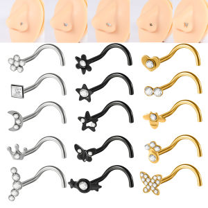 1Piece Surgical Steel Black Gold Plated Twisted Crystal Irregular Nose Bone Studs Screw Ring Nostril Body Piercing Jewelry 20G