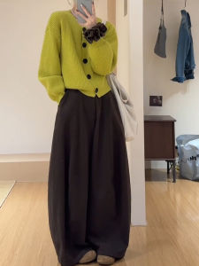 YUEZHONGWEI | Green Round Neck Loose Knit Cardigan