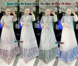 Gamis set hijab ceruty mix brukat cantily