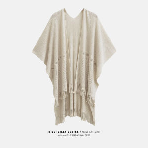 BILLI ZILLY | Warm Knitted Shawl with Openwork Tassels for Autumn and Winter