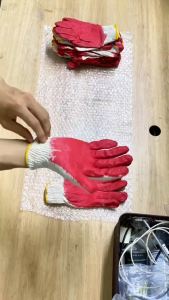 Găng tay lao động phủ sơn đỏ găng tay làm vườn chống trượt bao tay bảo hộ lao động vải len co giãn