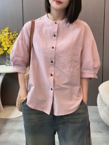 QINGNAER | Elegant Simple Fashionable Large Size Slim Short Sleeve Shirt