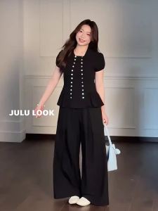 JULULOOK | Design Double-Breasted Slimming Black Plus Size Shirt