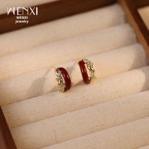 WENXI | Retro Elegant C-Shaped Red Glaze Zircon Ear Studs