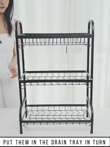 【VIDKHSY Store】2/3-Tier Kitchen Dish Rack Drainer with Drain Tray & Utensil Holder | Multi-Purpose Steel Plate Rack Organizer Sink Dish Drying Cabinet | Space-Saving Dish Drainer Storage