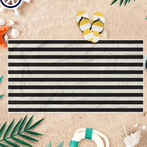 Beast Kingdom | Cream Black Thin Stripes Beach Towel Ultra-fine Fiber Quick Drying Absorbent Beach Swimming Vacationvacation Essentials Gifts