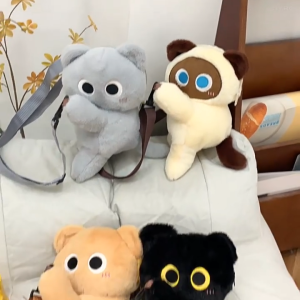 [SG Ready Stock] Cartoon Kitty Lying Bag Tik Tok Hot Siamese Kids Backpack Cat Toy Bag Girls Backpack Cute cat bag