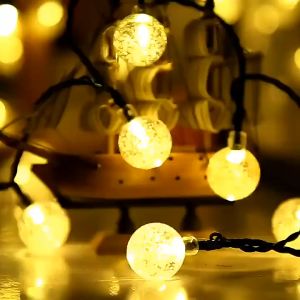 Solar Energy Lights Warm 30 Bubble Ball Light Waterproof Copper Wire Fairy Lights Led String Outdoor Waterproof Lantern Garden Lamp Christmas Party Wedding EID Ramadan Decoration Window Holiday Shows Restaurant Hotel Indoor Outdoor Garden Decor Lamp