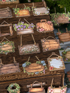 Laser Cut Wood Plaque Stickers Retro Collage Paper Decorative Door Number Stickers Floral Garden Handmade Scrapbooking