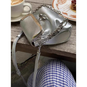 Silver Mini Bucket Bag Womens Fashionable Compact Elegant Crossbody Lipstick Bag Casual Simple Style Soft Handle Shoulder Bag