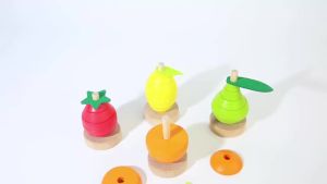 Wooden Fruit Stacking Set - Lemon/Orange/Strawberry/Pear Shaped Stacking Blocks For Fine Motor Skills And Shape Recognition