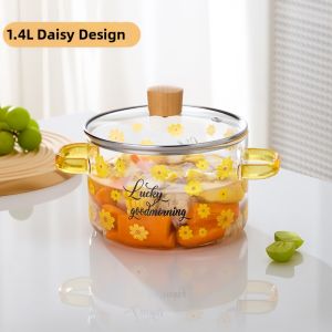 Dormitory Student Glass Pot with Lid and Handle High-temperature Resistant