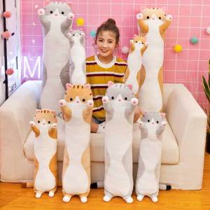Cute Plush Cat Doll Soft Stuffed Plush Toy Kitten Long Throw Pillow Doll Toy Kids Pillow Home Soft Sleeping Pillow