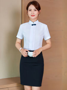 White Chinese Knot Stand Collar Server Shirt