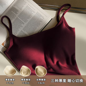 Warm Fleece Womens Camisole Tank Top with Chest Pad Cartoon Style Inner Wear Base Layer Shirt Small Chest Expansion