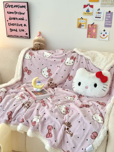 Sweet Heart KT Cat ผ้าห่มขนแกะอ่อนนุ่ม ผ้าห่มตกแต่ง ผ้าห่มสำหรับนอนกลางวัน ผ้าห่มอุ่นในฤดูใบไม้ร่วงและฤดูหนาว ผ้าห่มขนสัตว์ลายการ์ตูน