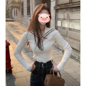 BINKAFENNY | Slim Fit Naval Collar Long Sleeve Knitted Sweater Womens Early Autumn New Style Base Shirt Top Korean Style Commute Fashion
