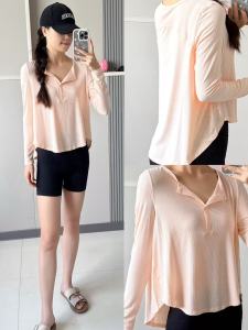 Womens Yoga T-Shirt Spring Autumn Thin Long Sleeve V-Neck Comfortable Loose Large Size Running Sport Casual Loose Fit Shirt