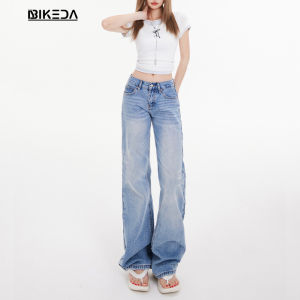 Quần Jeans Ống Thẳng Rửa Sạch Cạp Thấp Kiểu Dáng Rộng Cho Nữ Quần Jeans Denim Ống Rộng Ôm Dáng Dài Đến Sàn Phong Cách Mỹ