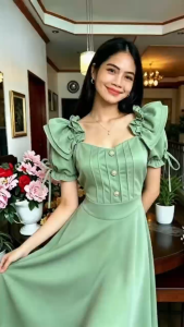 French Sweet Flutter Sleeve Solid Color Long Dress Retro Elegant Banquet Princess Dress L2382