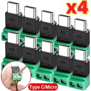 1/4Pcs Solderless Plug USB C to 2Pin Terminal Adapter Screw Crimp Terminal Block Green 5V Charging Connector for DIY or Repair USB C