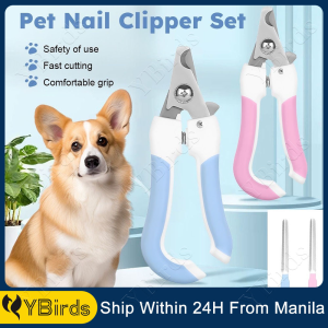 Pet Nail Cutter Stainless Steel Nail Clipper with Silcone Handld for Dogs&Cats Professional Pet Grooming Tool with Free Nail File Set Blue/ Pink