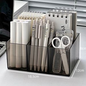 Acrylic Transparent Desk Pen Holder Large Capacity Office Supply Student Desk Organizer High Aesthetic Value Luxury Minimalist
