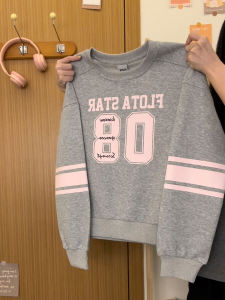 Slim Fit Long Sleeve Hoodie Womens Vintage Letter Stripe Shoulder Insert Thin Winter New Style American College Style Sweatshirt