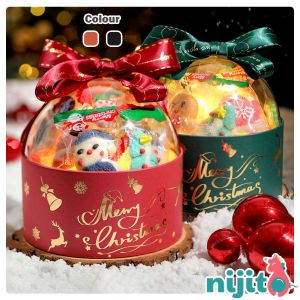 Nijito - Acrylic Round Transparent Christmas Flower Cake Gift Box Birthday Bouquet Doorgift Kotak Bunga Hadiah