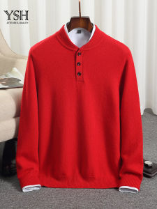 เสื้อสเวตเตอร์คอวีผ้าขนสัตว์หนาสำหรับผู้ชาย 100% สวมใส่ในฤดูหนาว ทรงหลวม ปกติ สีสันสดใส เสื้อผ้าผู้ชาย